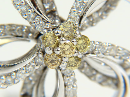 2.40CT NATURAL YELLOW DIAMONDS 3D FLOWER CLUSTER EARRINGS 14KT GOLD *v