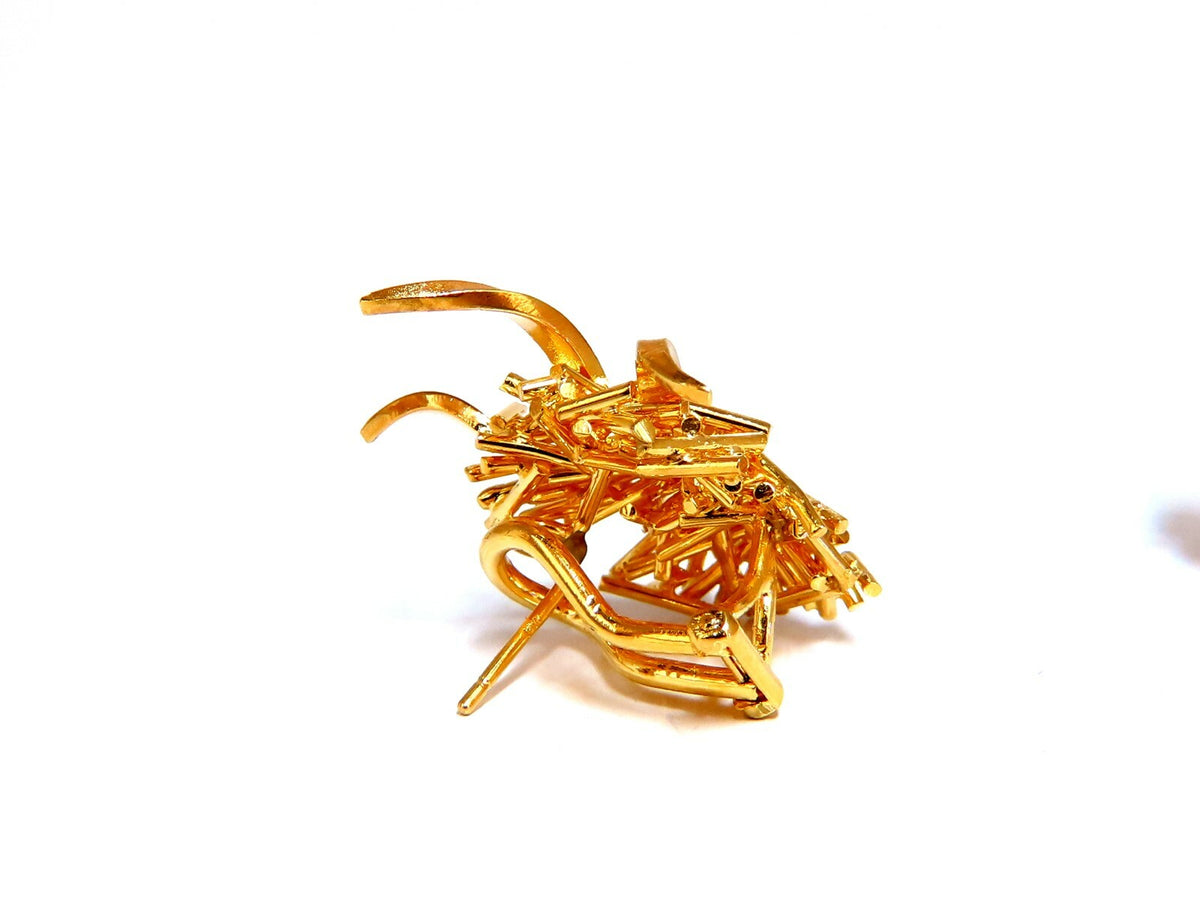 Modern Flaming Fused Stick 3D Handmade Clip On Earrings 18 Karat *v