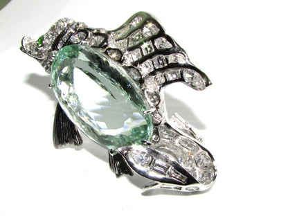 GIA 57.37CT NATURAL GREEN BERYL FISH BROOCH PENDANT 18kt *v