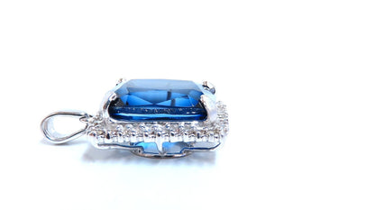 23.40ct Lab Cushion Blue Sapphire Diamonds pendant 14kt *v