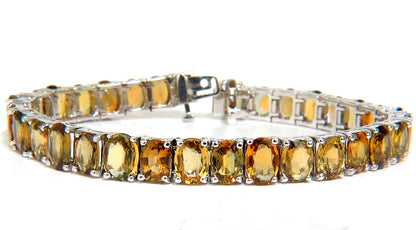 33.00ct. NATURAL GEM YELLOW GREEN ORANGE COLOR SAPPHIRES TENNIS BRACELET 14kt *v