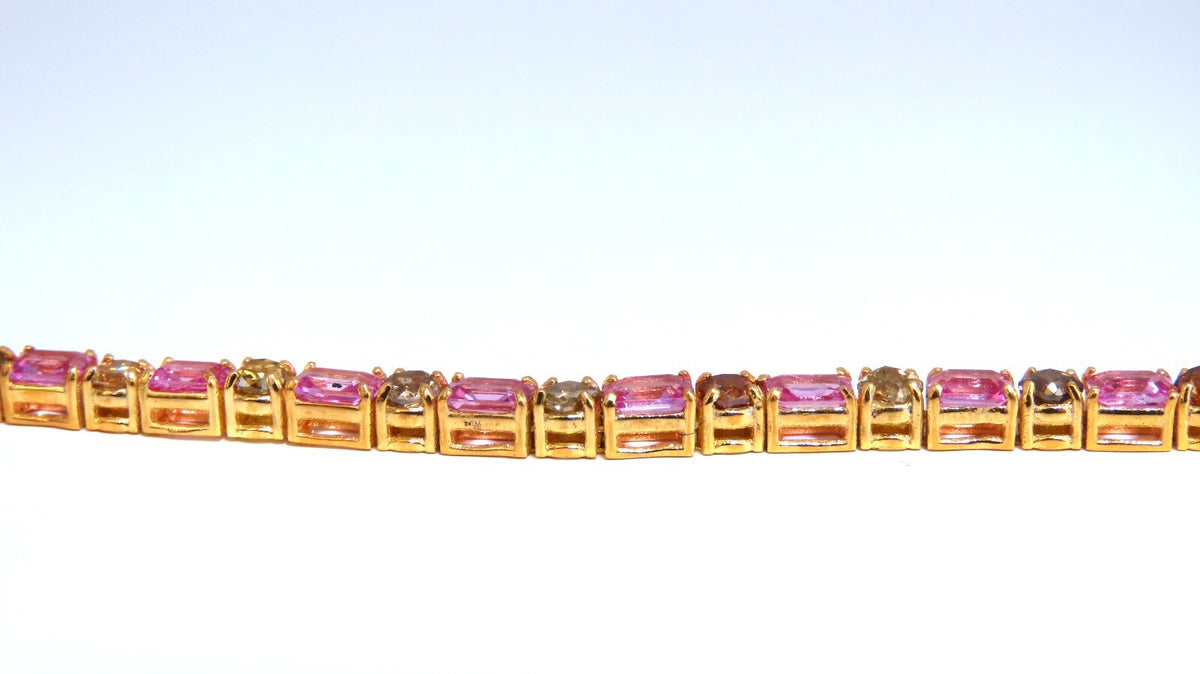 Natural Pink Sapphires Fancy Color Diamonds bracelet 14kt Fancy Yellow Brown *v
