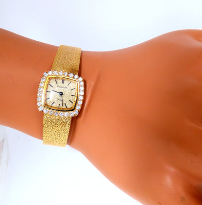 Bulova Dior Vintage Ladies 14kt Gold Watch Diamond Dial *v