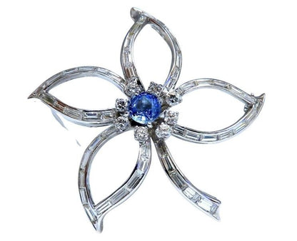 2.41ct Natural Sapphire Diamonds Platinum Brooch Platinum Baguette Ref 12326 *v