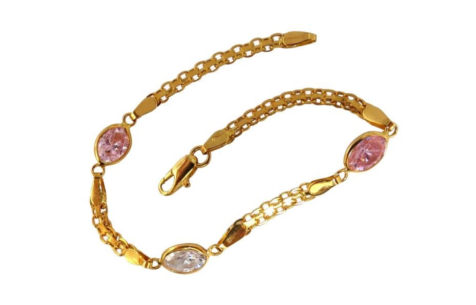 4.50 Carat Pink and White Stone Bracelet 14 Karat 12613 *v