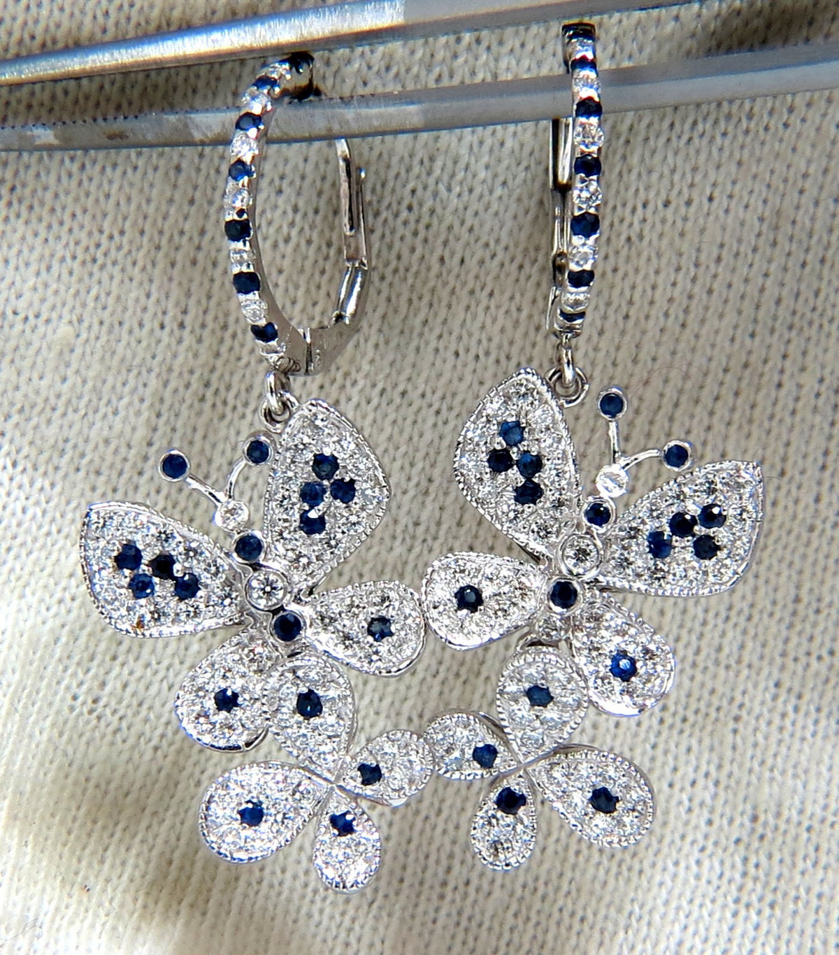 1.90ct Natural Sapphire Diamond Butterfly Dangle Earrings 14kt *v