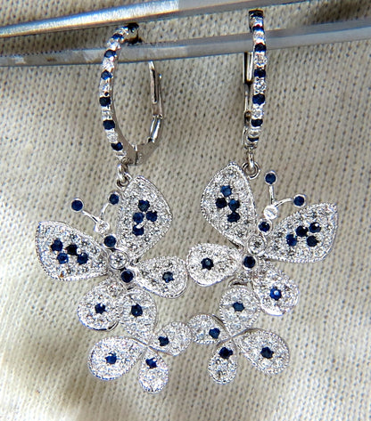 1.90ct Natural Sapphire Diamond Butterfly Dangle Earrings 14kt *v