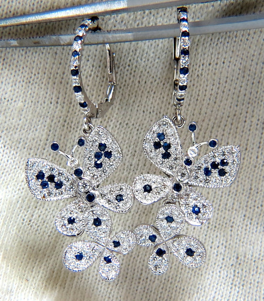 1.90ct Natural Sapphire Diamond Butterfly Dangle Earrings 14kt *v