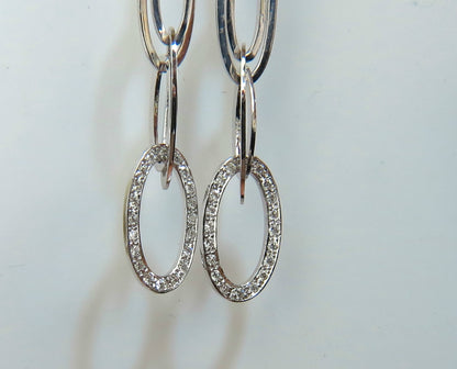 14KT GOLD .46CT ELONGATED OVALS DIAMOND DANGLE EARRINGS HINGED *v