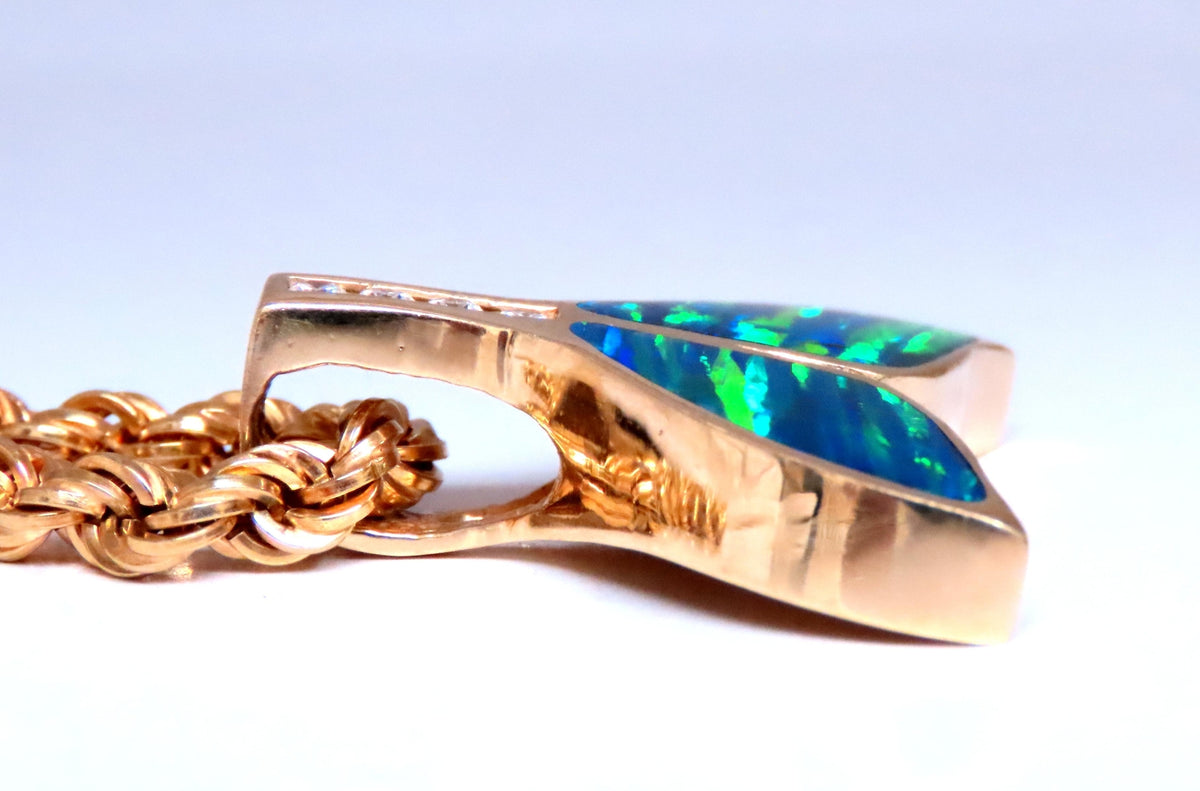 Opal Large Whale Tale Rope Chain Necklace 14kt Gold 12513 *v