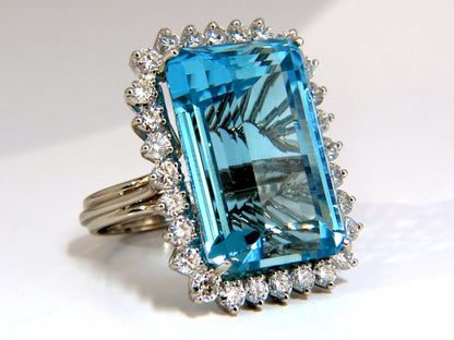 GIA Certified 33.85ct Natural Blue Aquamarine diamonds ring 14kt *v