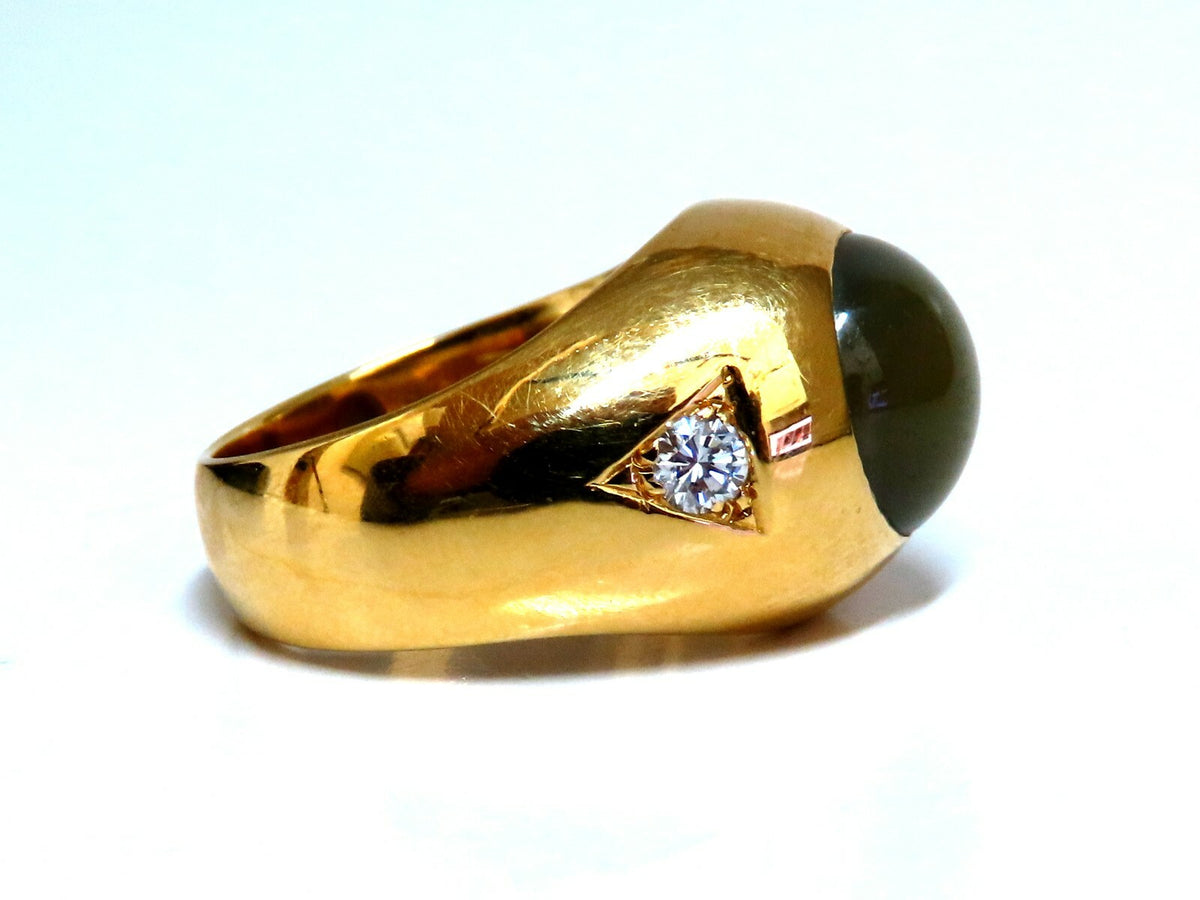 GIA Certified Natural Chrysoberyl Cats Eye Mens Diamond Signet Ring 18kt *v