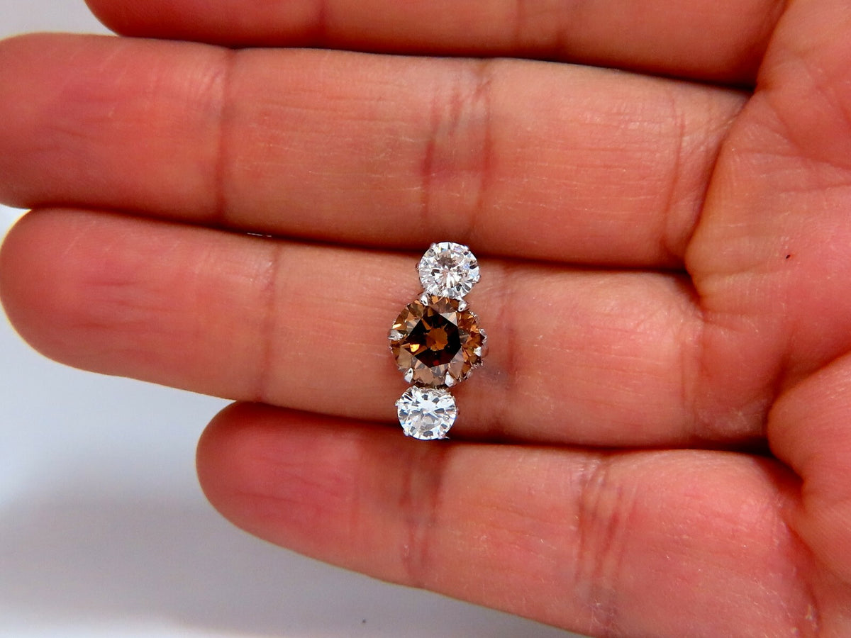 GIA certified 3.64ct Fancy Brown Orange Diamond ring 18 Karat Three Stone *v