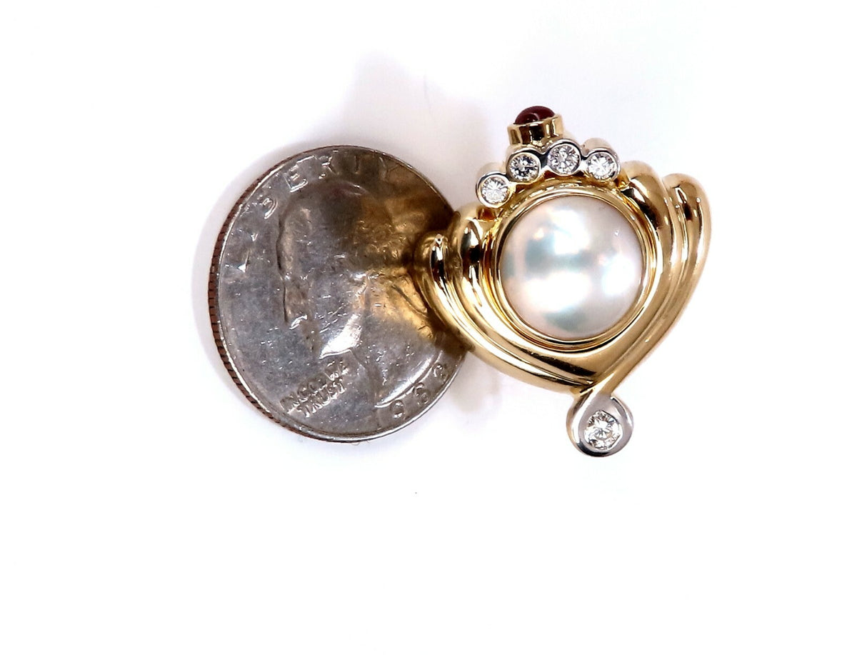 Lagos 11mm Mabe Pearls .60ct Diamonds Clip Earrings 18kt Gold *v