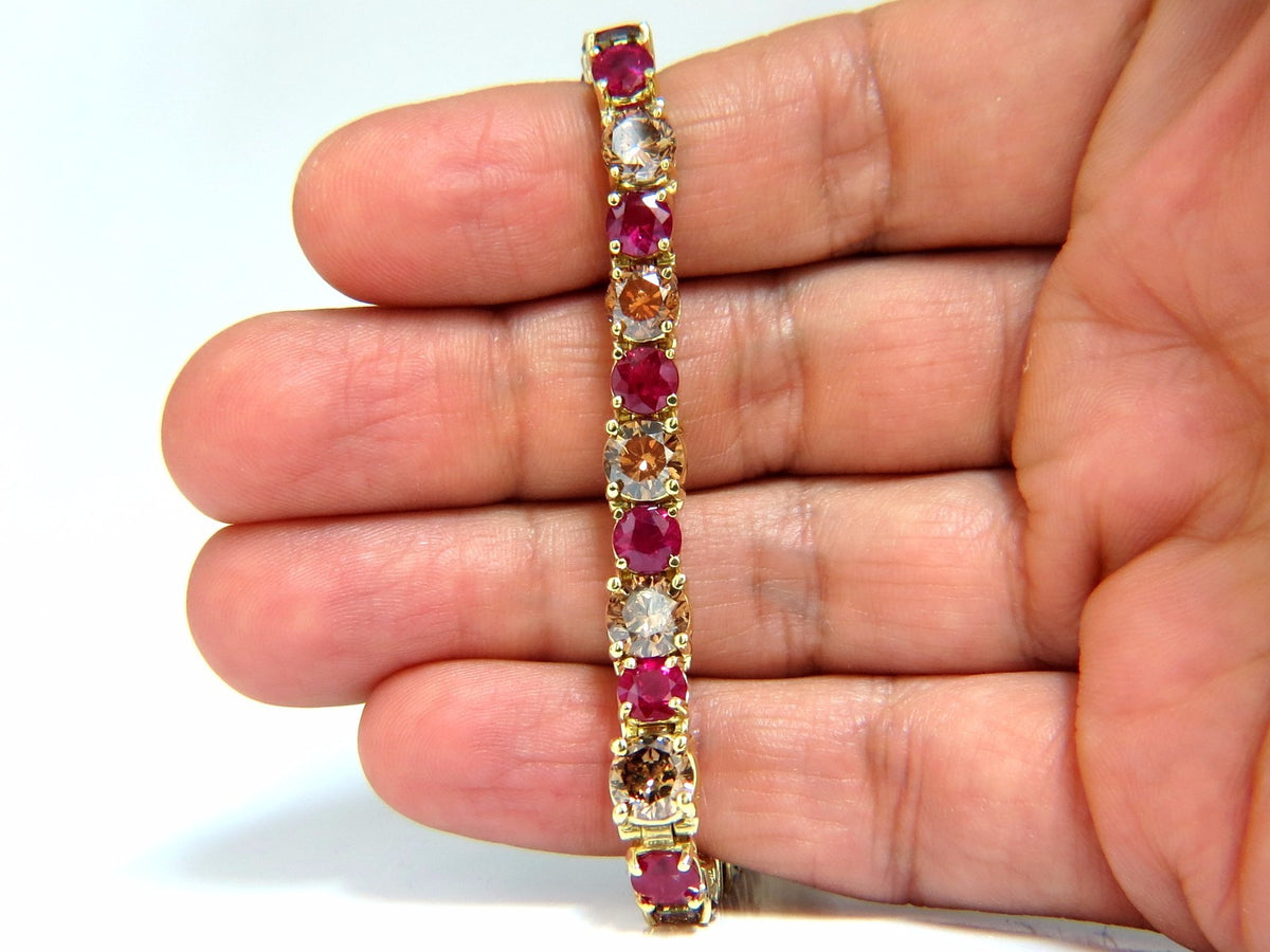 24.14ct Natural Fancy Brown Diamonds Red Ruby Bracelet 18kt Tennis *v