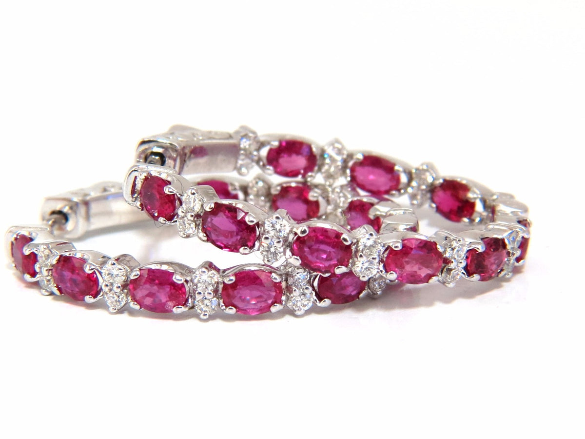 4.58ct natural red ruby diamond hoop earrings 14kt gold *v