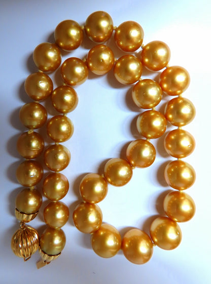 GIA certified Natural South Sea Golden Pearls Necklace 14mm *v