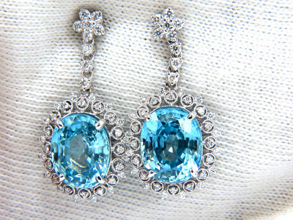 12.46ct Natural Bright vivid indigo blue zircon diamond earrings 14kt *v