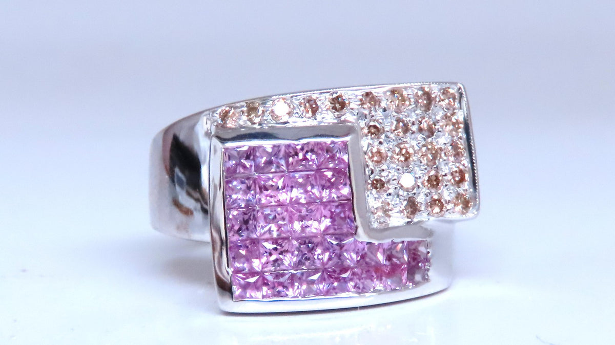 Natural Pink Sapphires Diamonds Geometric Band 14kt Gold 12441 *v