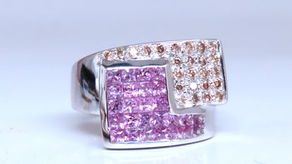Natural Pink Sapphires Diamonds Geometric Band 14kt Gold 12441 *v