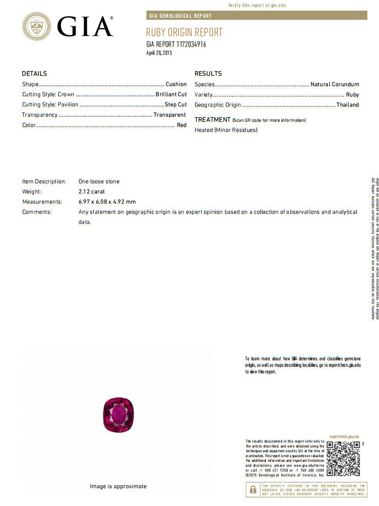 GIA Certified 2.12ct cushion cut vivid red ruby 1.06ct diamonds ring 18kt*v