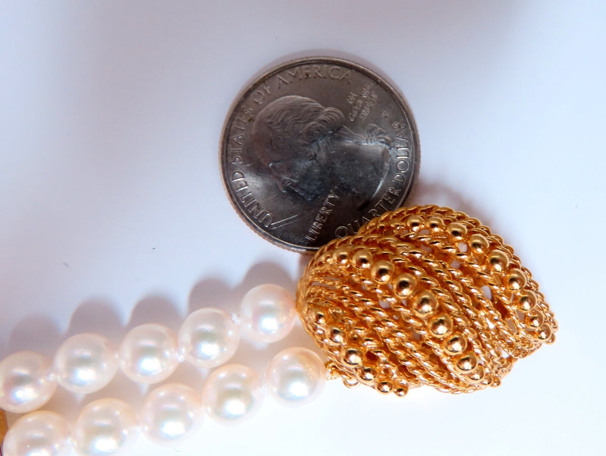 6.75mm Akoya pearls pearls double stranded bracelet 14kt Shell Twist Clasp *v