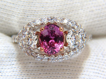 GIA Certified 2.97ct natural no heat vivid pink sapphire ring three stone wrap*v