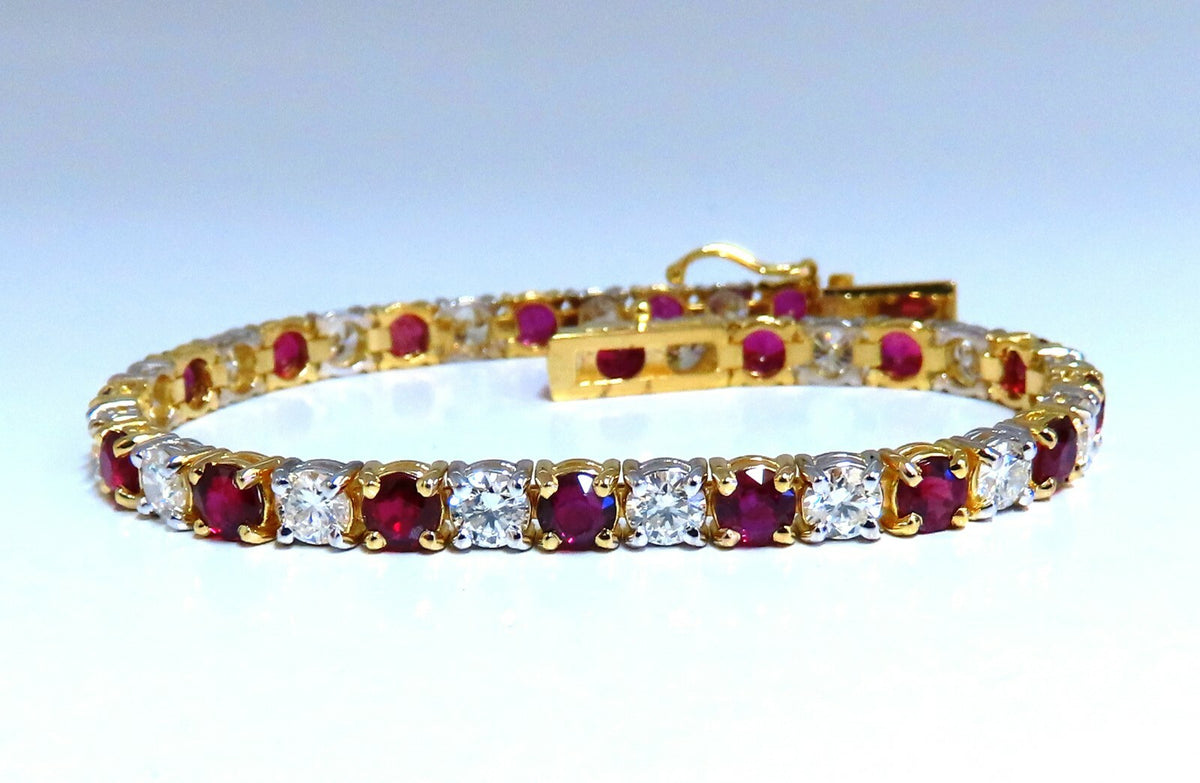 11.83ct Vivid Red Natural Ruby Diamonds Tennis Bracelet 14kt Gold Two Toned *v