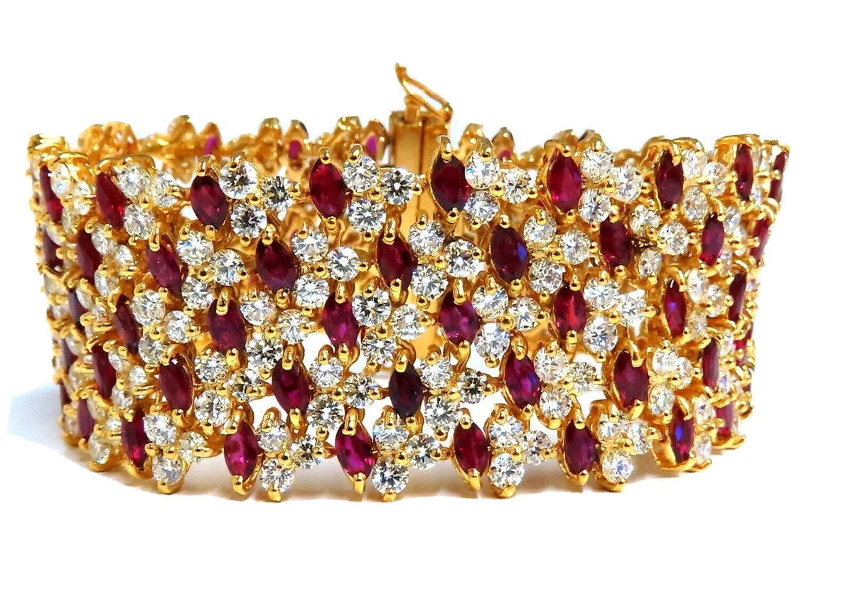 44.58ct Natural Ruby Diamond Wide Cuff Bracelet 14kt Flex Mesh *v
