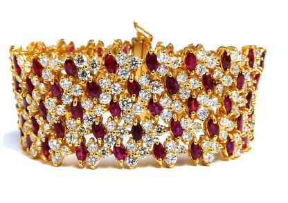 44.58ct Natural Ruby Diamond Wide Cuff Bracelet 14kt Flex Mesh *v