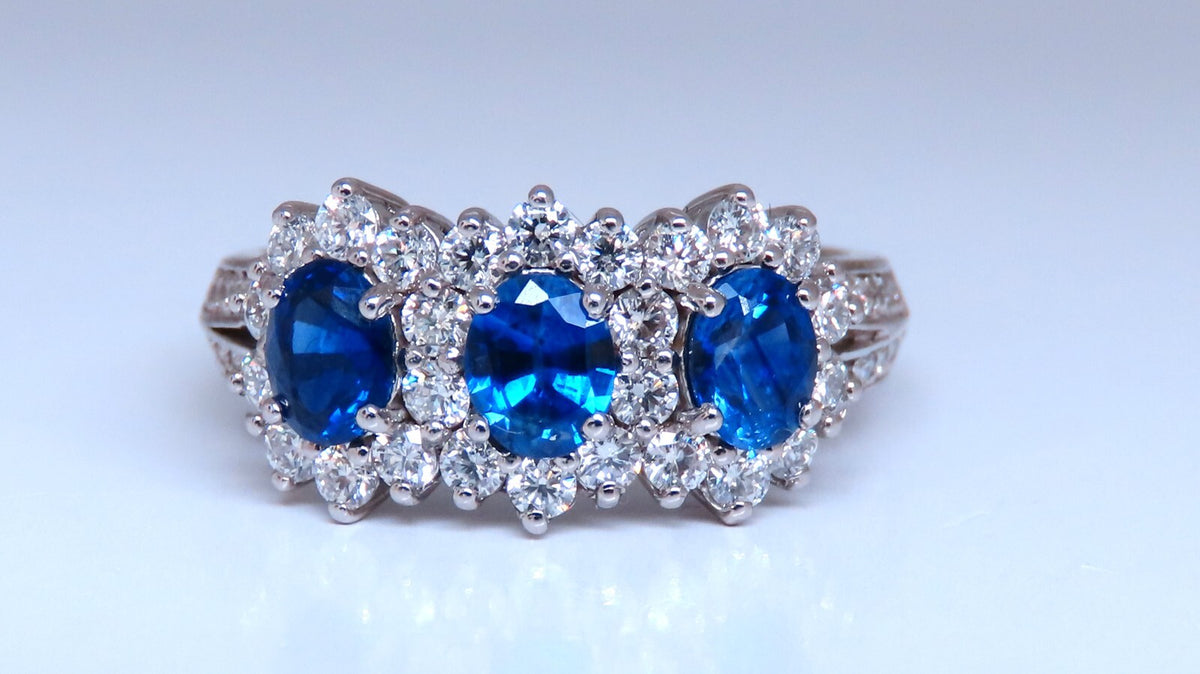 1.25ct Natural Sapphires Diamonds Ring 14kt Gold Three stone style *v