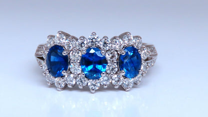 1.25ct Natural Sapphires Diamonds Ring 14kt Gold Three stone style *v