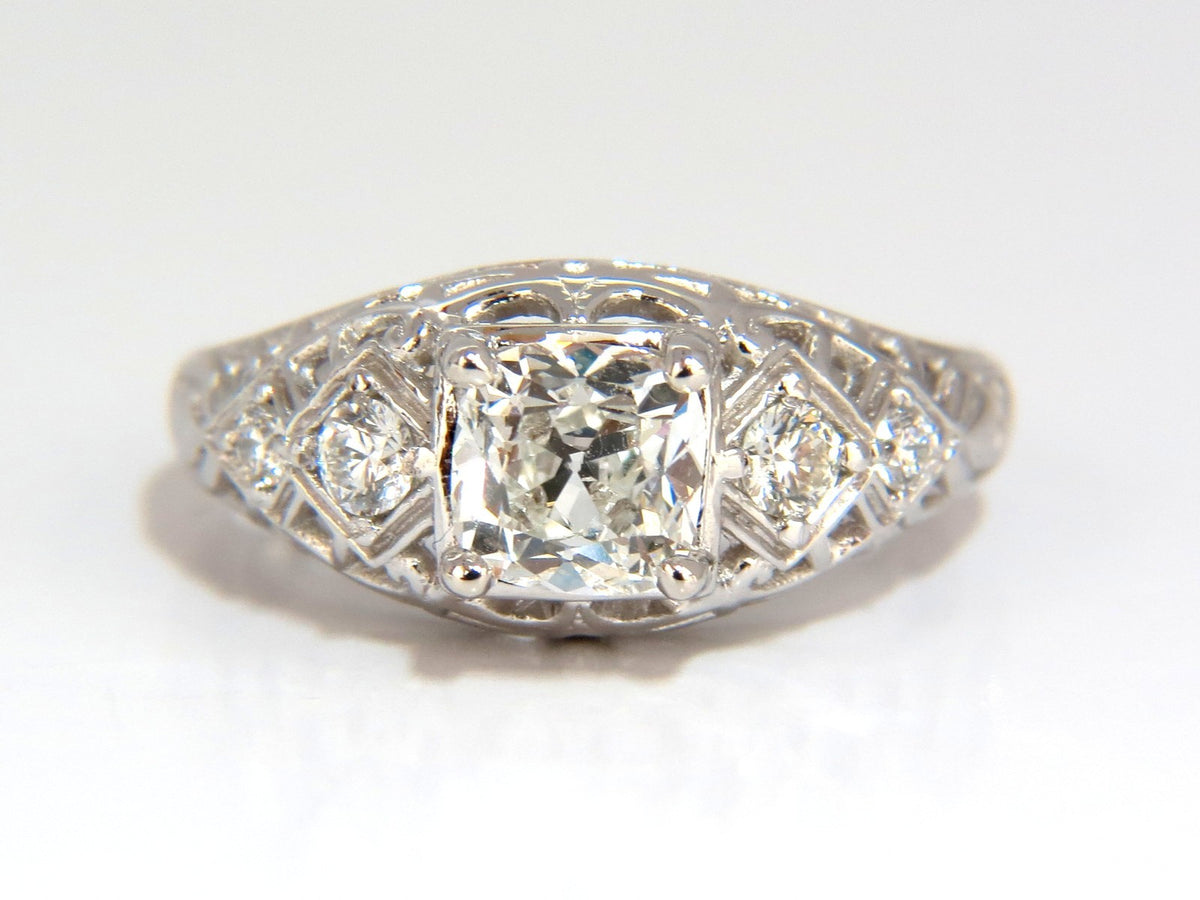 GIA 1.04ct. Cushion Brilliant natural diamond ring G/ Si-1 Deco 14kt gold *v