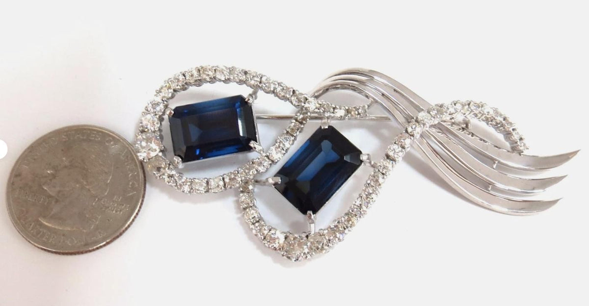 25ct Royal Blue Lab Sapphire & Natural Diamonds Brooch pin Platinum 12237 *v