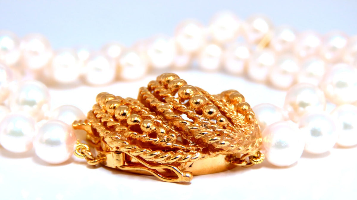 6.75mm Akoya pearls pearls double stranded bracelet 14kt Shell Twist Clasp *v