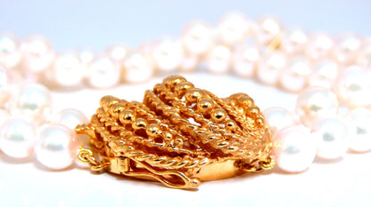 6.75mm Akoya pearls pearls double stranded bracelet 14kt Shell Twist Clasp *v