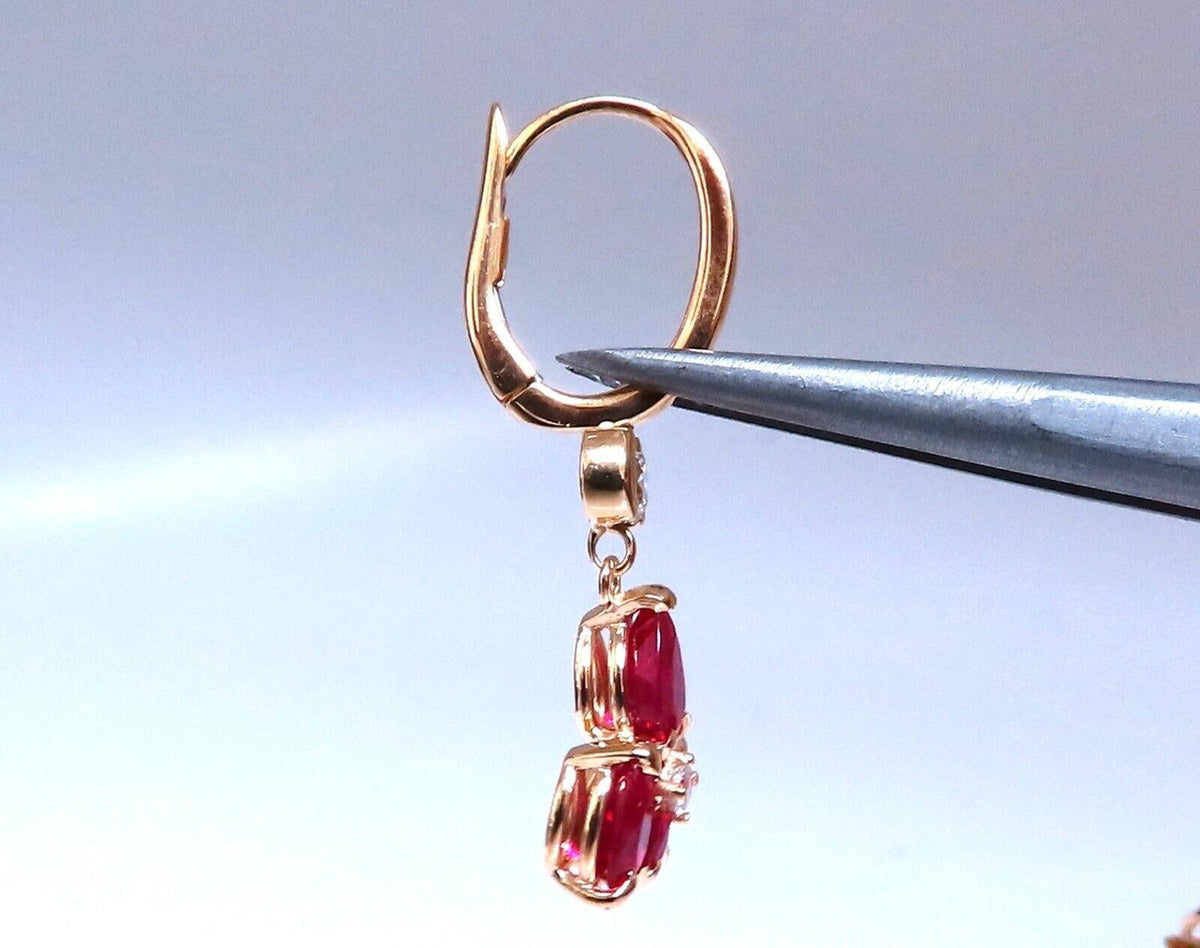 3ct Natural Ruby Diamonds Cluster Earrings 14kt Gold *v