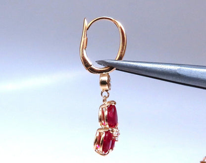 3ct Natural Ruby Diamonds Cluster Earrings 14kt Gold *v