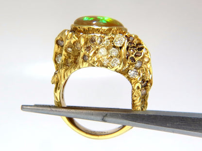 12.25ct natural opal diamonds ring 18kt Nugget Deco *v