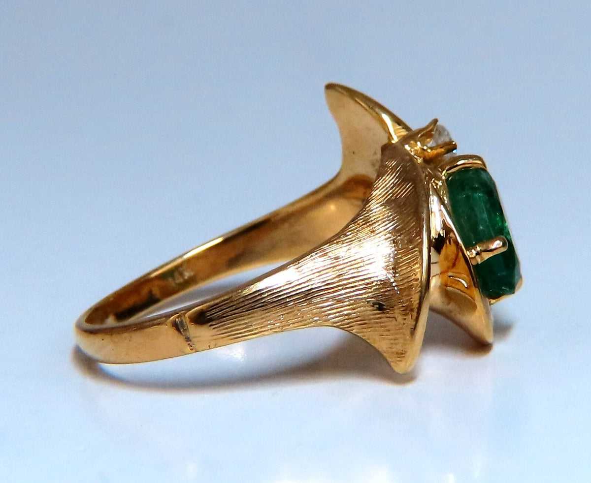 Emerald Diamond Ring 14kt 1.15ct Natural Mod Deco *v