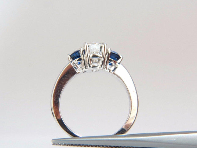 1.57CT NATURAL DIAMONDS SAPPHIRE THREE STONE RING 14KT ROYAL BLUE *v