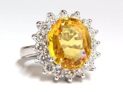 11.81ct Natural Yellow Sapphire diamonds ring 14kt Canary Bright *v
