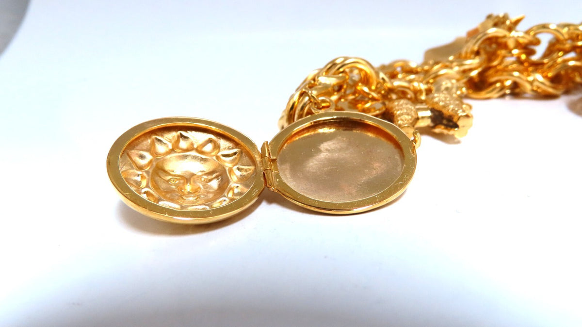14kt Gold 6 Charm Functional Bracelet Sun Dog Windmill Frame Lilly 104gr *v