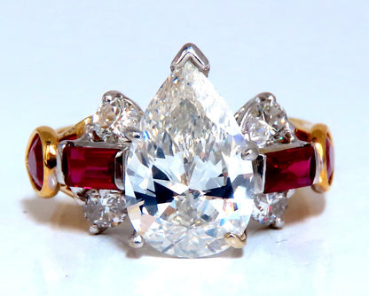 GIA Certified 2.64ct Natural Pear Diamond Ruby ring 14kt *V