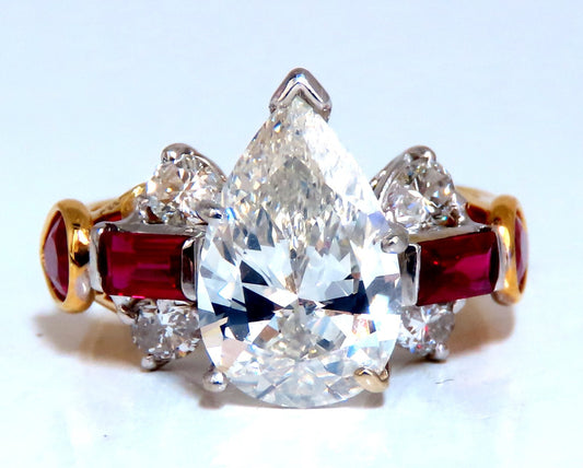 GIA Certified 2.64ct Natural Pear Diamond Ruby ring 14kt *V