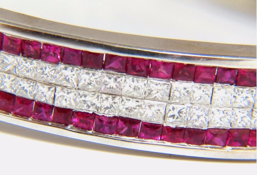 5.30ct natural princess cut ruby diamonds bangle bracelet 18kt gold 12242 *v