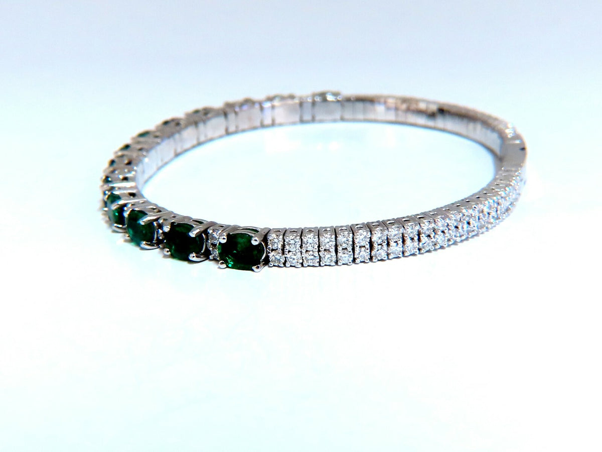 7ct Natural Emerald Diamond Bangle Bracelet 14kt White Gold *v