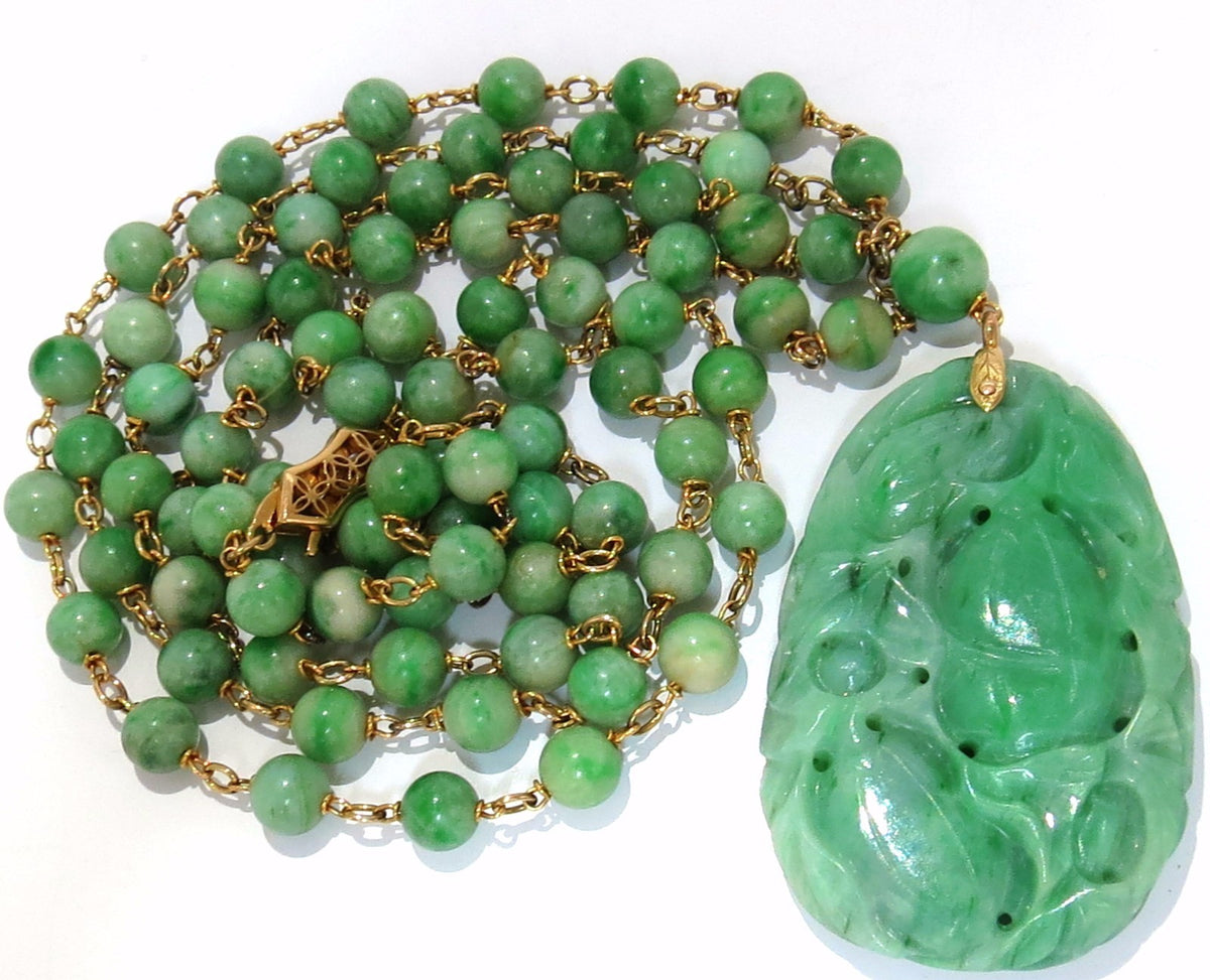 GIA NATURAL 210CT JADE BEAD NECKLACE & NO ENHANCEMENTS *v