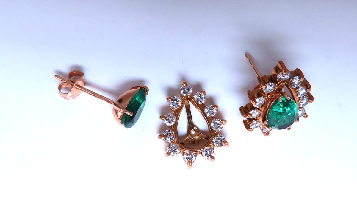 Lab Created Emerald Natural Diamond Stud Earrings Jacket Solitaire 14kt Gold *v