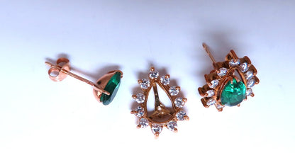 Lab Created Emerald Natural Diamond Stud Earrings Jacket Solitaire 14kt Gold *v